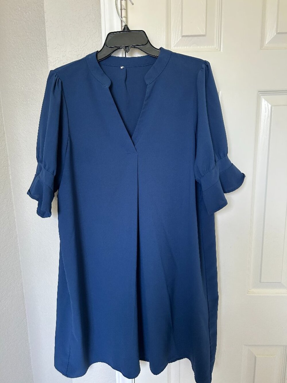 Unbranded Vneck Ruffle Short Sleeve Shift Dress - Blue - Size X-Large